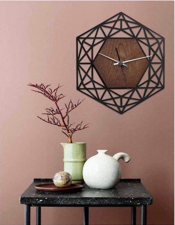 ساعت دیواری مدل اسلیمی چوبی از جنس MDF ترکیبی از دو رنگ