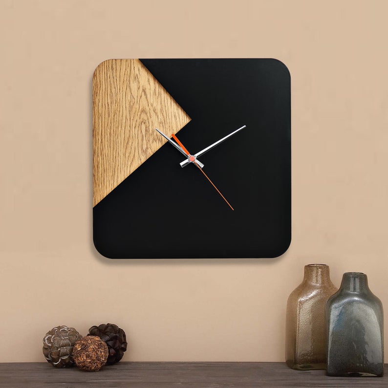 ساعت دیواری مدل دورنگ جنس چوبی (MDF)