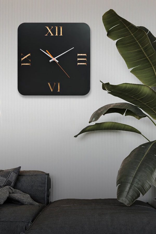 ساعت دیواری مدل black art جنس Mdf و یا ترکیب چوبی MDF و پلکسی گلس