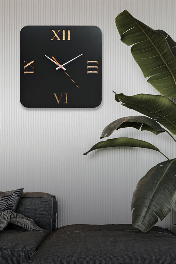 ساعت دیواری مدل black art جنس Mdf و یا ترکیب چوبی MDF و پلکسی گلس