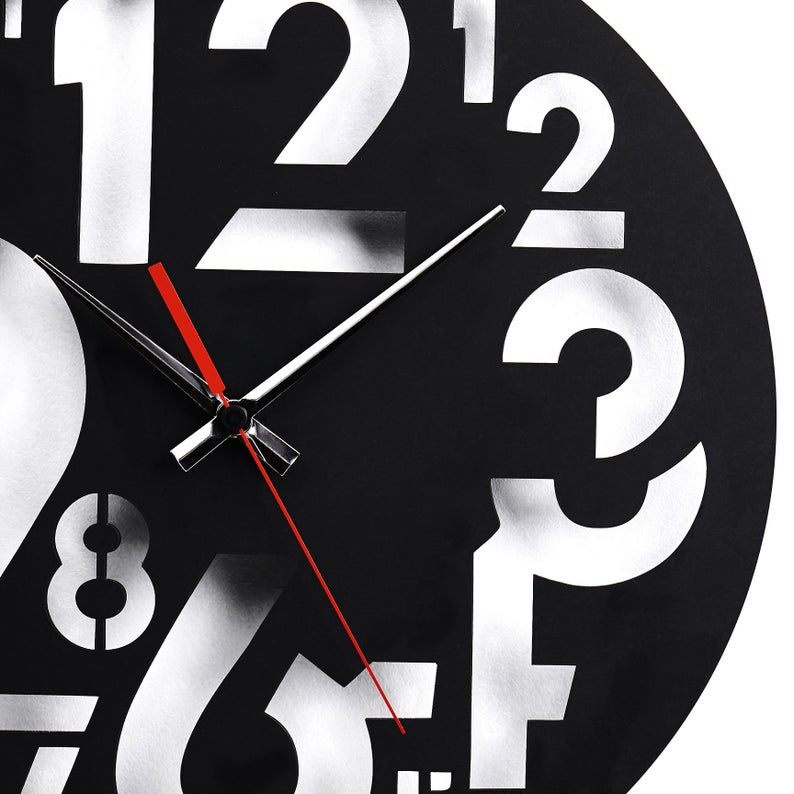 ساعت دیواری با رنگ مشکی مدرن دو جنس شیشه نشکن (پلکسی گلس) و چوبی