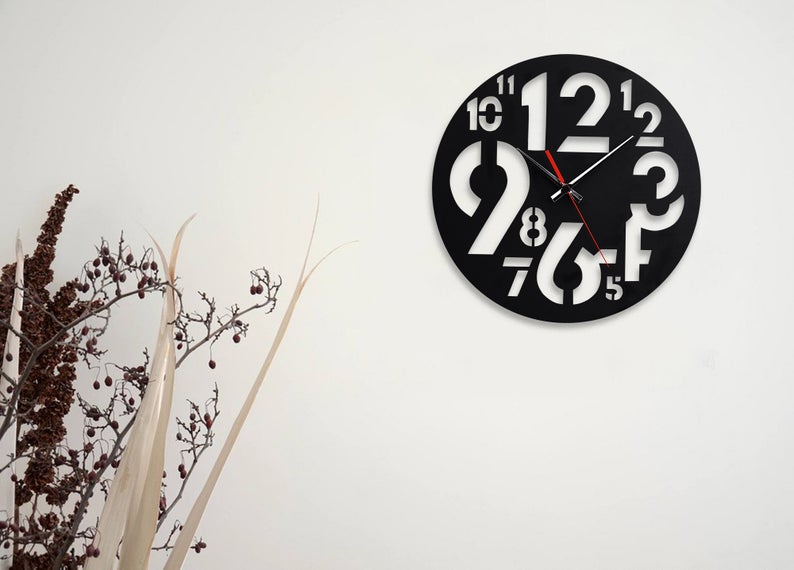 ساعت دیواری با رنگ مشکی مدرن دو جنس شیشه نشکن (پلکسی گلس) و چوبی