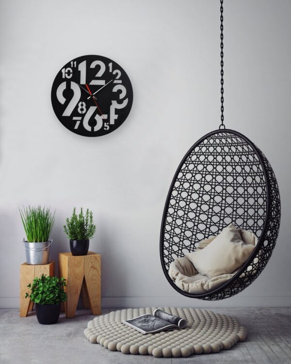 ساعت دیواری با رنگ مشکی مدرن دو جنس شیشه نشکن (پلکسی گلس) و چوبی