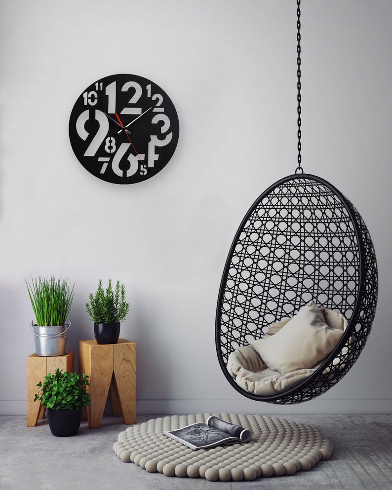 ساعت دیواری با رنگ مشکی مدرن دو جنس شیشه نشکن (پلکسی گلس) و چوبی