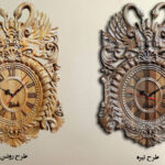 ساعت دیواری از جنس چوب طبیعی کنده کاری شده روی چوب طرح قو