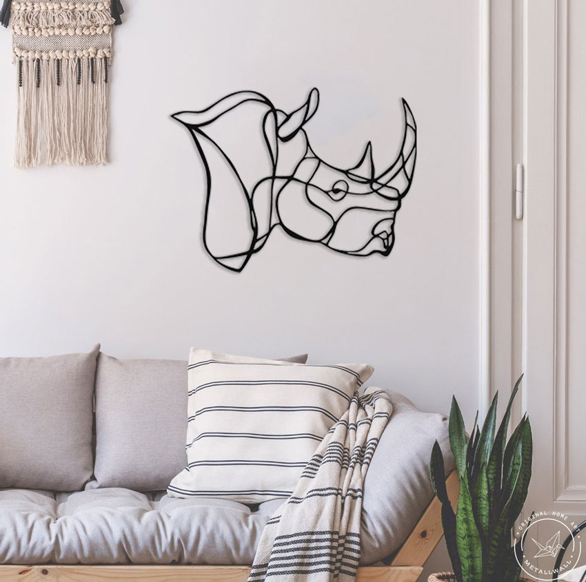 تابلو لاین آرت کرگدن جنس چوبی MDF (استیکر چوبی)