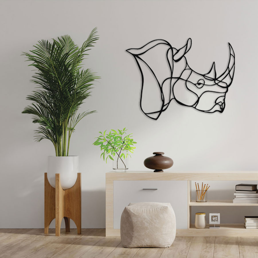 تابلو لاین آرت کرگدن جنس چوبی MDF (استیکر چوبی)