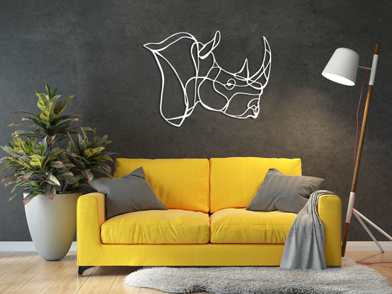 تابلو لاین آرت کرگدن جنس چوبی MDF (استیکر چوبی)