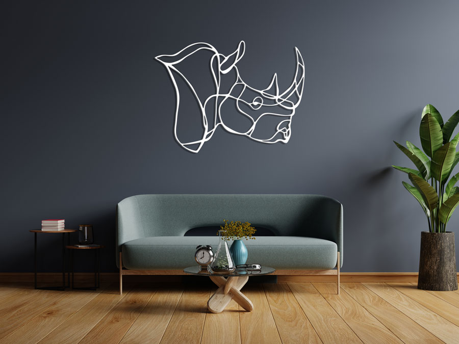 تابلو لاین آرت کرگدن جنس چوبی MDF (استیکر چوبی)