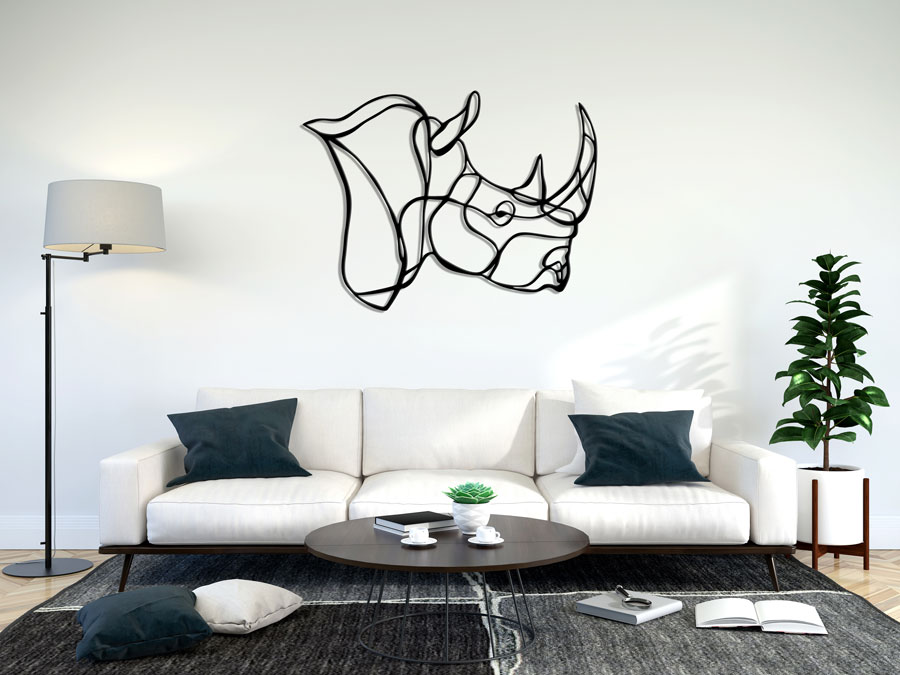 تابلو لاین آرت کرگدن جنس چوبی MDF (استیکر چوبی)