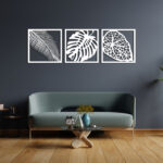 تابلو لاین آرت تراپیکال (Tropical) سه تکه برگ استیکر چوبی