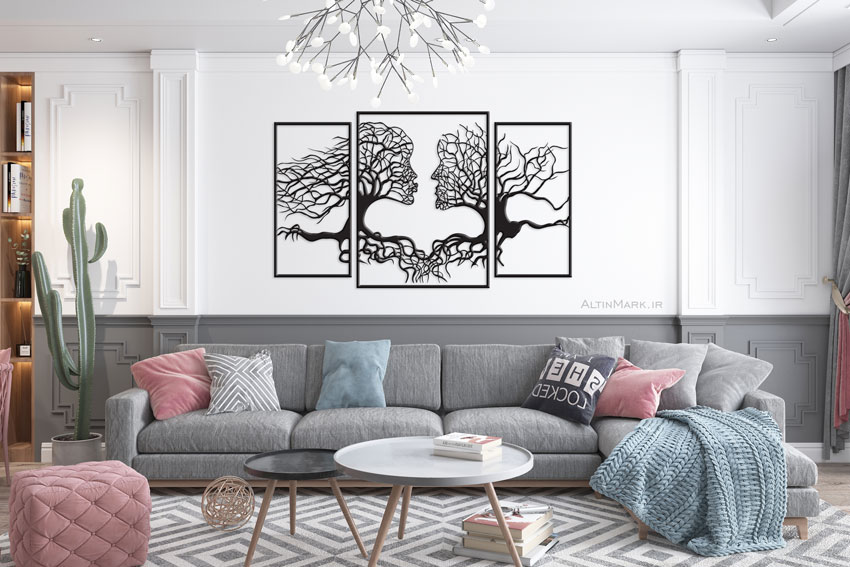 استیکر چوبی درخت عشق سه تکه جنس چوبی MDF “لاین آرت”