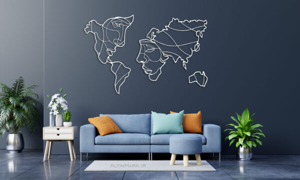 استیکر چوبی نقشه جهان جنس چوبی MDF (لاین آرت)
