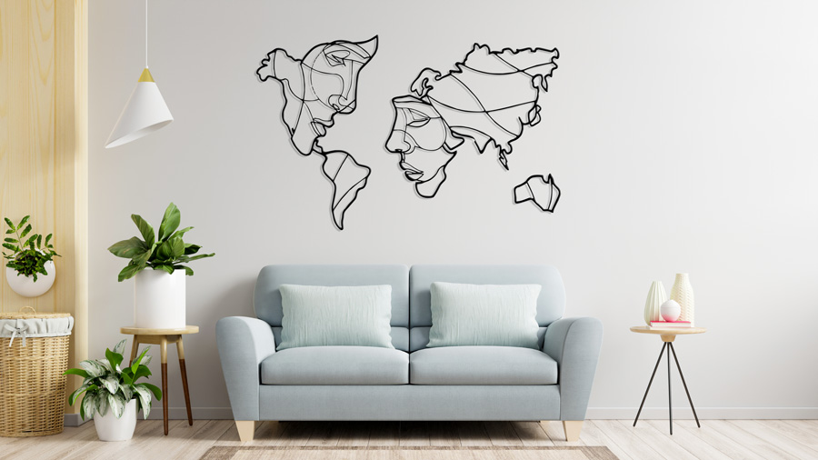 استیکر چوبی نقشه جهان جنس چوبی MDF (لاین آرت)