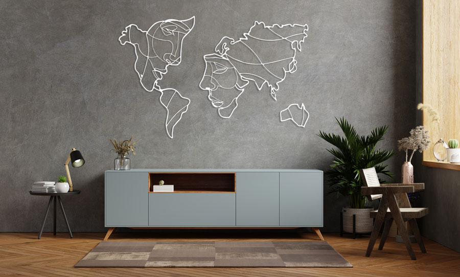 استیکر چوبی نقشه جهان جنس چوبی MDF (لاین آرت)