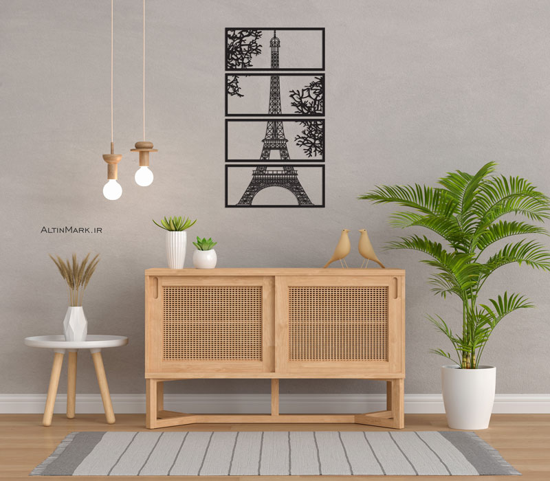 تابلو چهار تکه ایفل جنس چوبی MDF “تابلو استیکر” لاین آرت