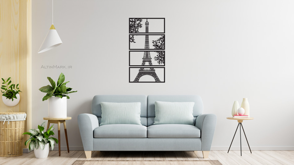 تابلو چهار تکه ایفل جنس چوبی MDF “تابلو استیکر” لاین آرت