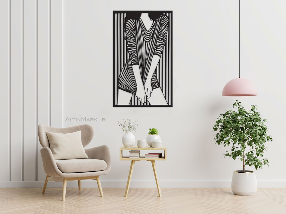 استیکر چوبی دختر جلف جنس چوبی MDF “لاین آرت” مشکی