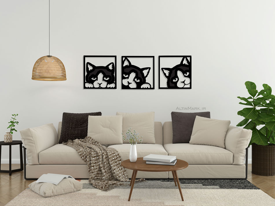 استیکر چوبی گربه سه تکه جنس چوبی MDF “لاین آرت”