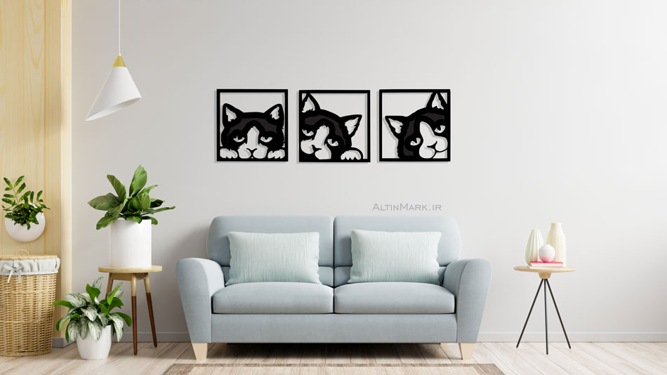 استیکر چوبی گربه سه تکه جنس چوبی MDF “لاین آرت”