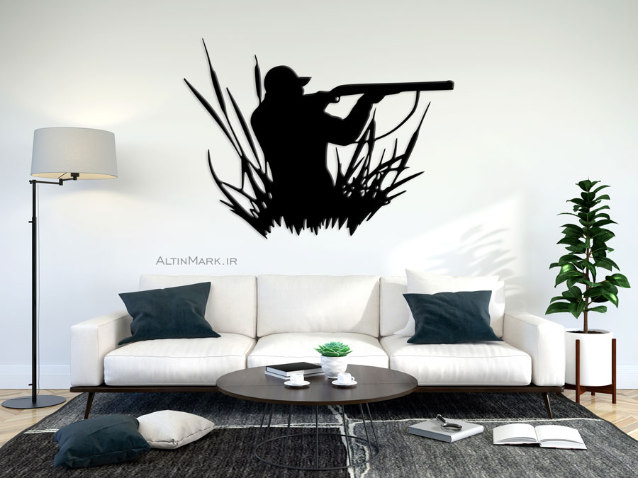 استیکر چوبی شکارچی جنس چوبی MDF ” تابلو لاین آرت” مشکی