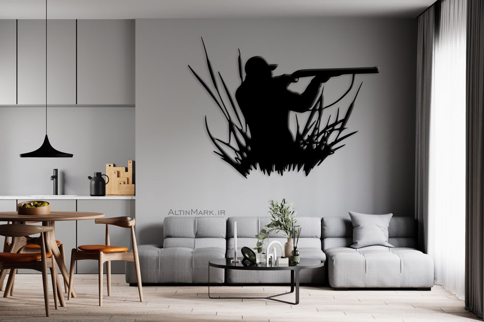 استیکر چوبی شکارچی جنس چوبی MDF ” تابلو لاین آرت” مشکی
