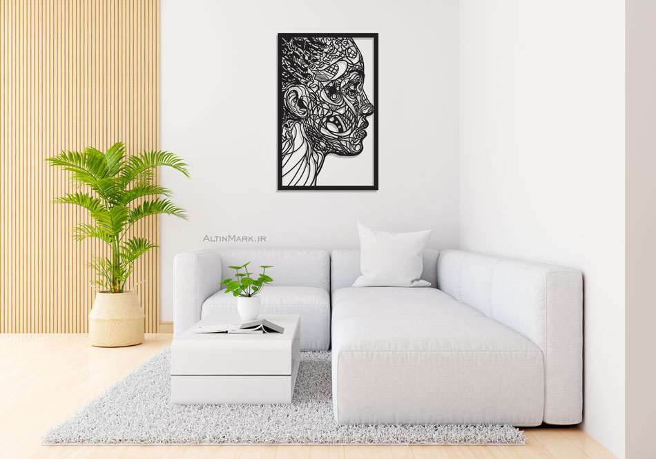تابلو لاین آرت چهره جنس چوبی MDF “تابلو استیکر”