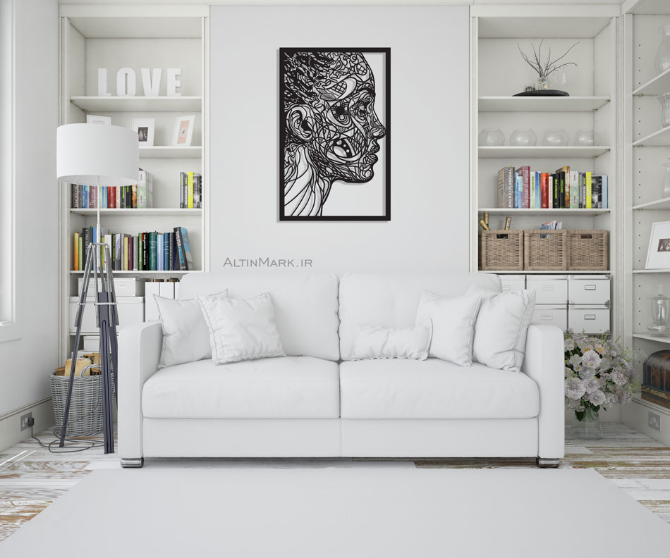 تابلو لاین آرت چهره جنس چوبی MDF “تابلو استیکر”