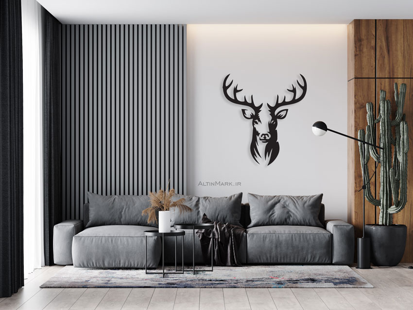 تابلو استیکر گوزن جنس چوبی MDF “لاین آرت”