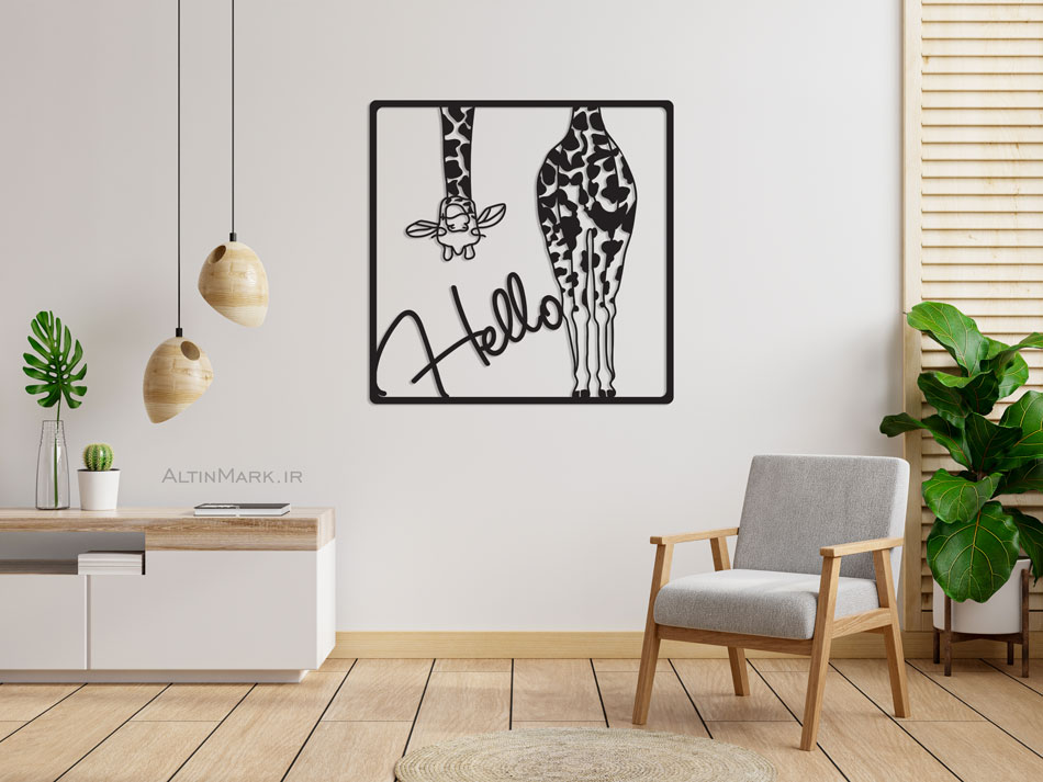 تابلو لاین آرت زرافه جنس چوبی MDF “تابلو استیکر”