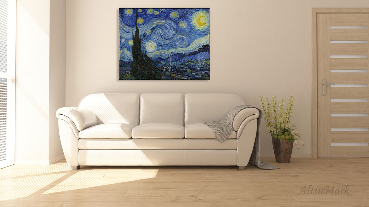 تابلو شب پرستاره Starry Night اثر ون گوگ (کیفیت چاپ بسیار بالا)