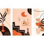 تابلو با سبک مینیمال گلدان Vase, moon, sun