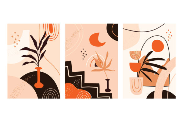 تابلو با سبک مینیمال گلدان Vase, moon, sun