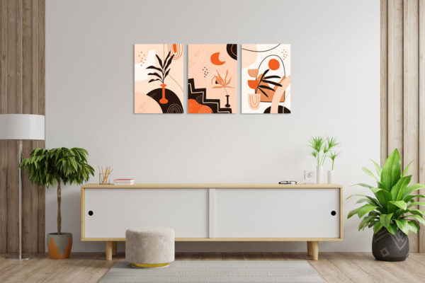 تابلو با سبک مینیمال گلدان Vase, moon, sun