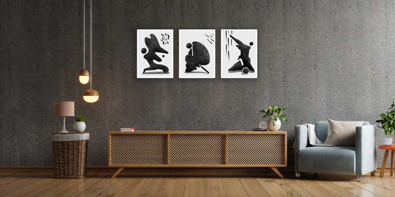 تابلو سه تکه مینیمال در سه نوع چاپ مختلف با انتخاب مشتری