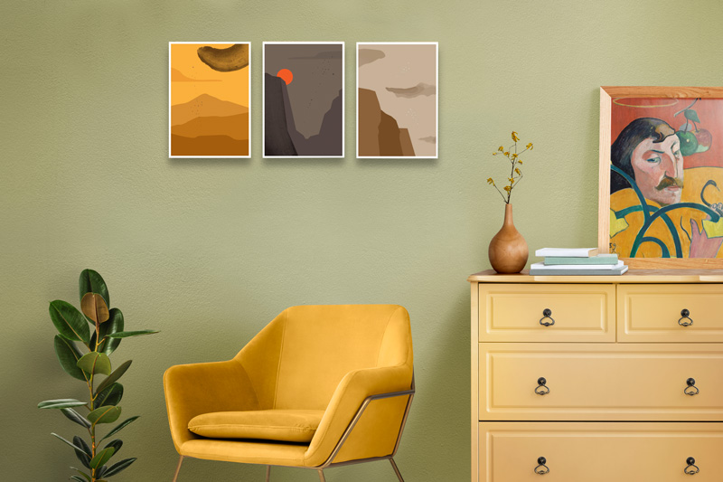 تابلو نقاشی مینیمال Sunset Summit در سه نوع چاپ مختلف